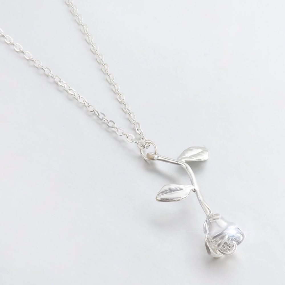 Silver Hanging Rose Necklace